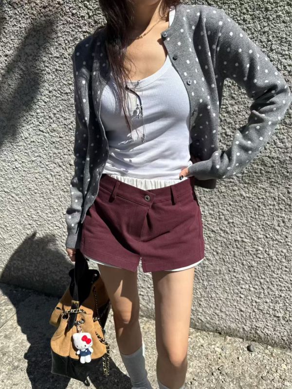 拼色腰頭斜紋布褲裙 