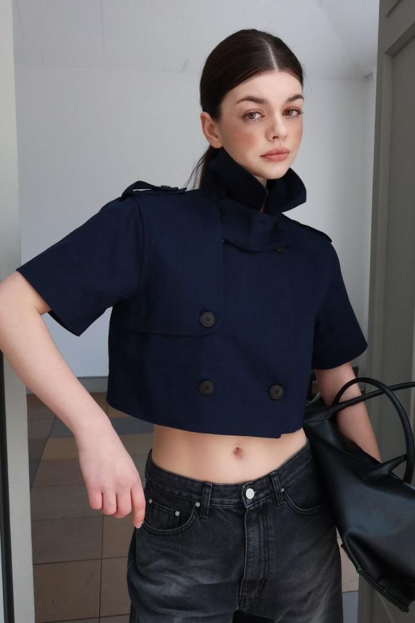 海軍風短版風衣外套 