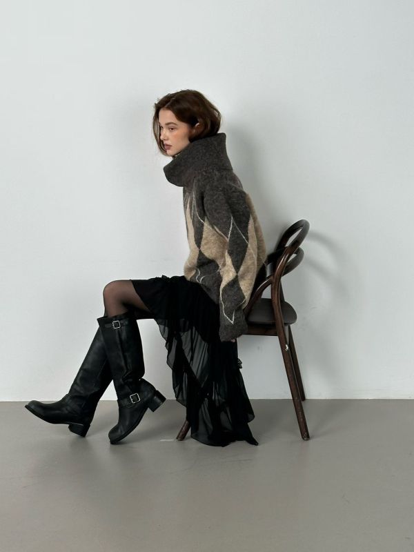 花邊斜邊襯衫洋裝 