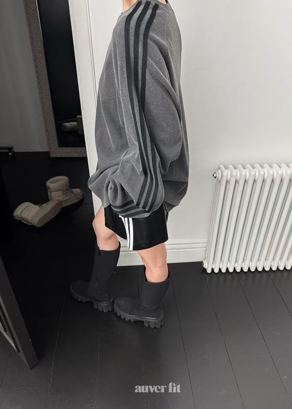 側條紋慵懶長袖上衣 