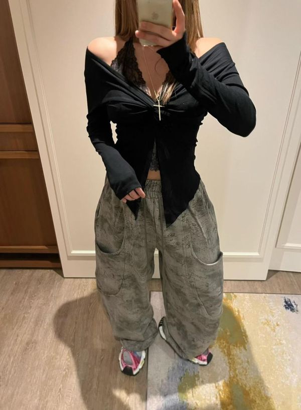 蕾絲假兩件性感上衣 