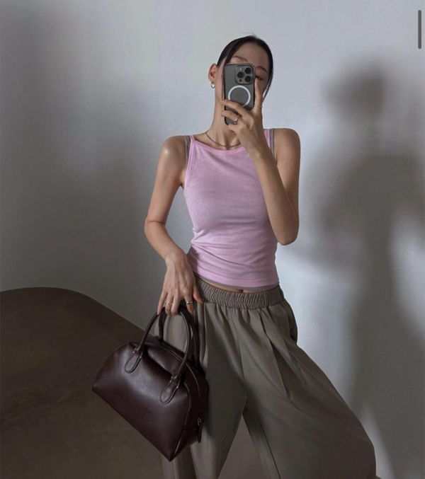 撞色假兩件背心 