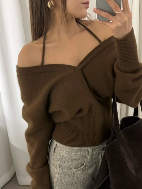 安哥拉羊毛繞脖上衣(羊毛65) 