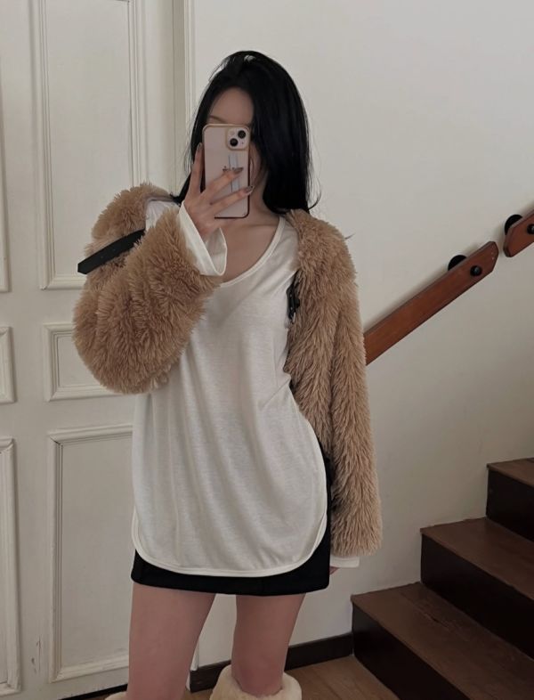 毛毛短版皮帶扣短版外罩 