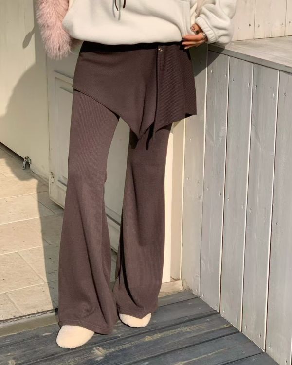 壓扣裙擺針織棉刷毛褲(裙襬可拆) 