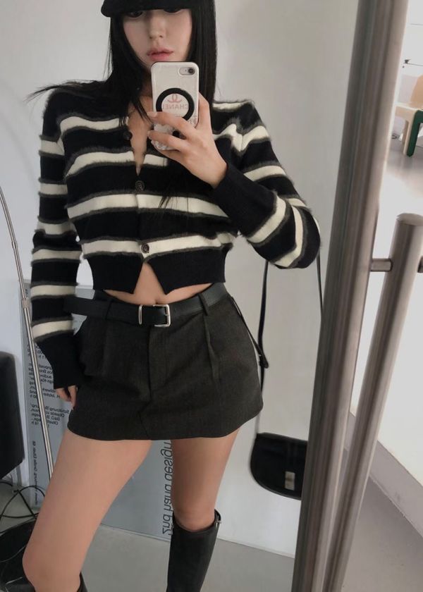 拼色條紋毛料外套 