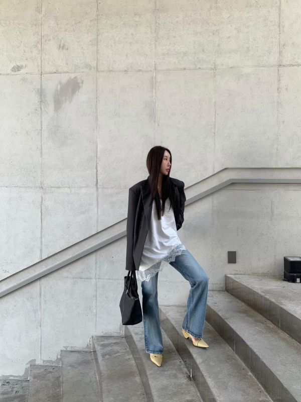 V領花邊吊帶洋裝 