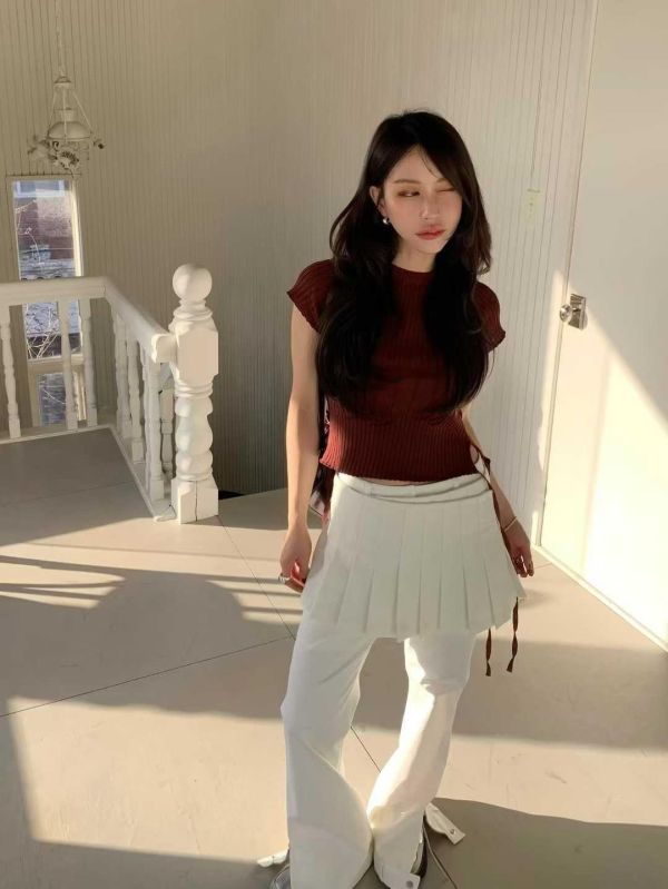 下綁帶粗細坑條上衣 