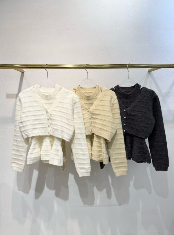 擺花邊背心+針織外套Set 