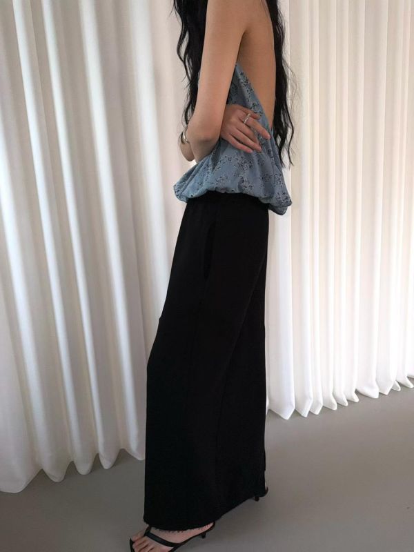 不收邊開衩棉質長裙 