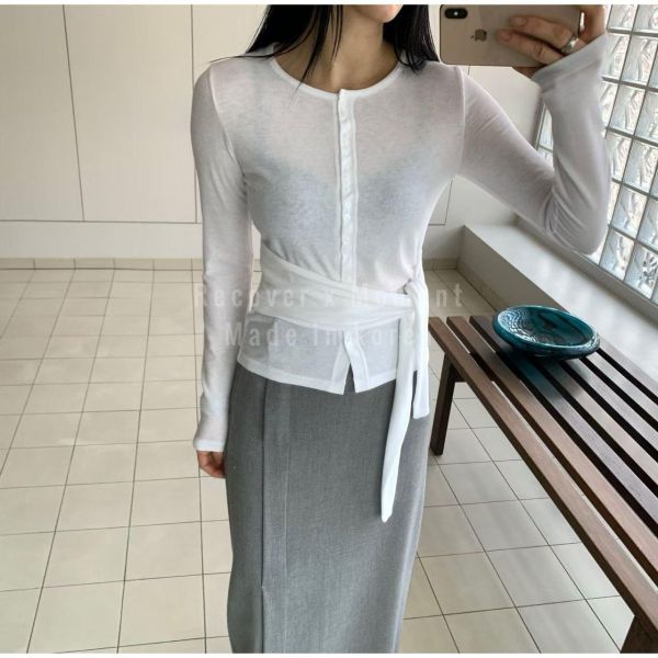 圓領不規則綁帶上衣 