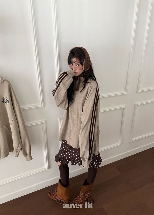 側條紋慵懶長袖上衣 