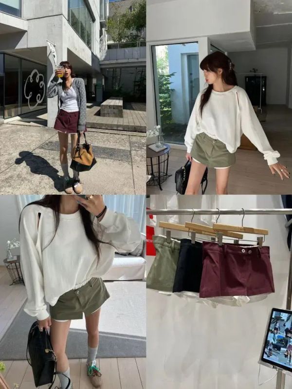 拼色腰頭斜紋布褲裙 