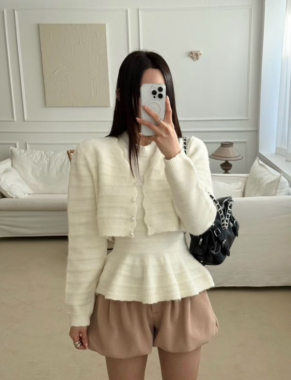 擺花邊背心+針織外套Set 