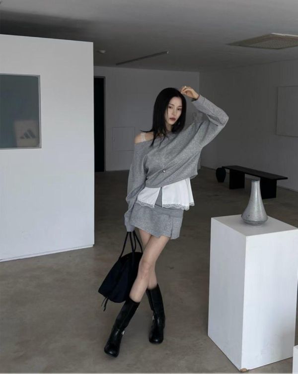 長袖上衣+褲裙SET 