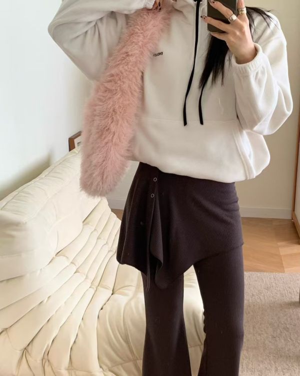 壓扣裙擺針織棉刷毛褲(裙襬可拆) 