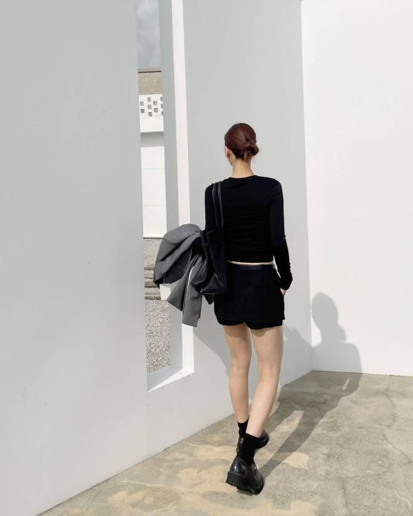 復古雙層麂皮絨短褲裙 