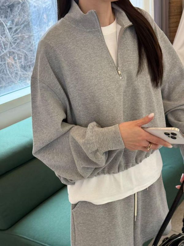 半拉鍊抽繩短款上衣 