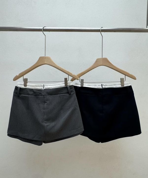 綁帶腰頭西裝短褲裙 