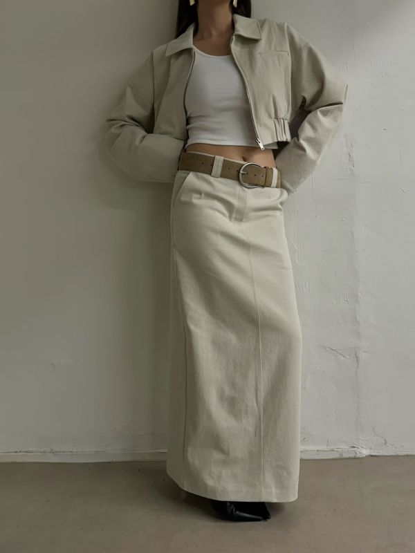 後開衩直筒牛仔長裙 