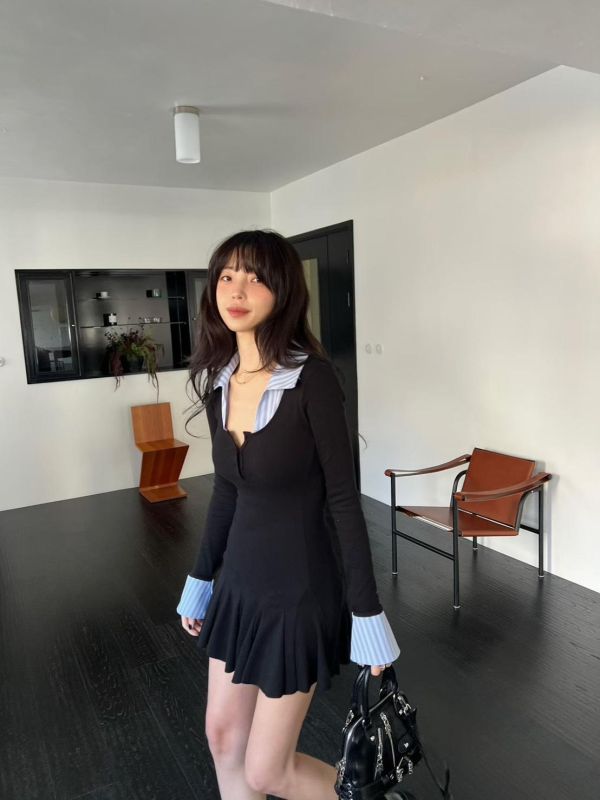 棉質坑條洋裝SET(附短褲) 