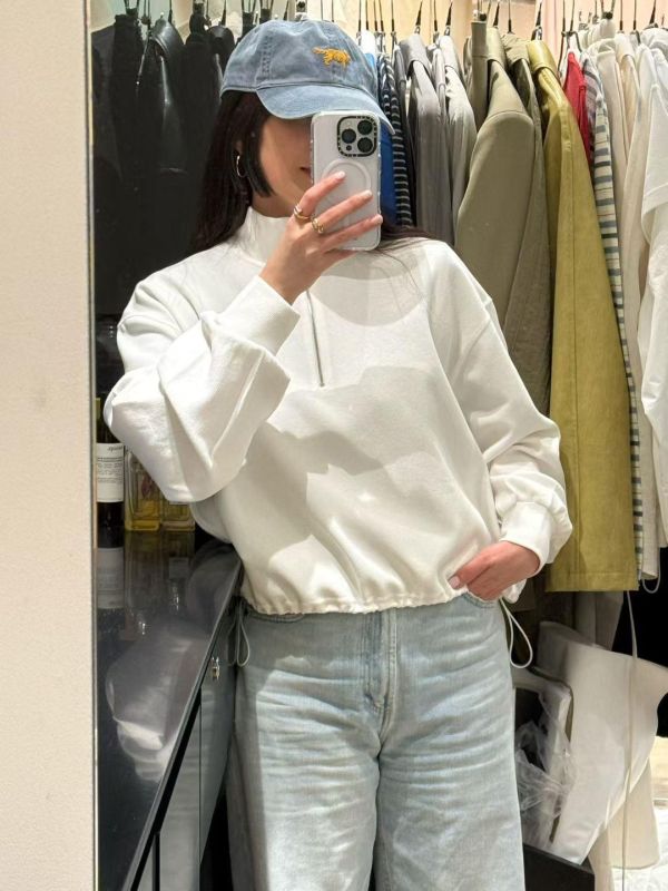 半拉鍊抽繩短款上衣 