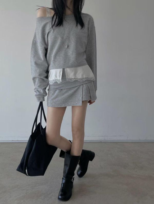 長袖上衣+褲裙SET 