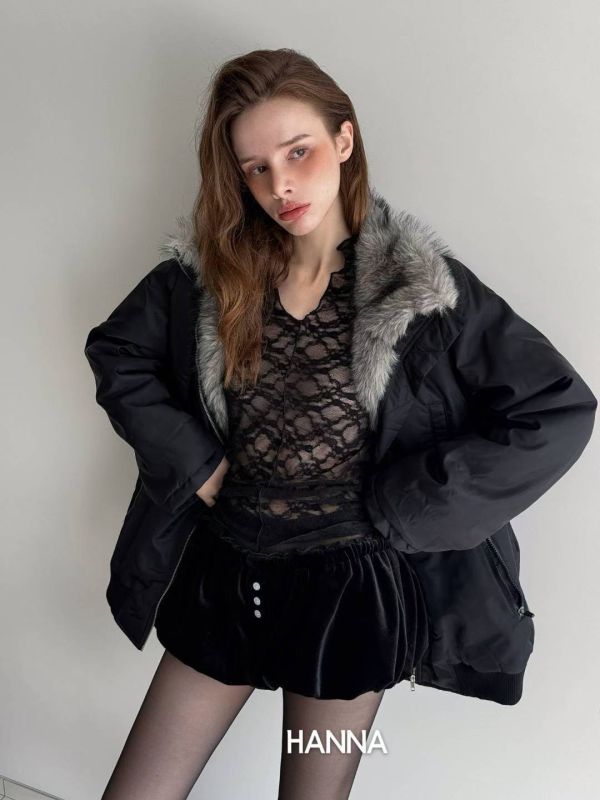 率性毛領毛絨寬鬆外套 