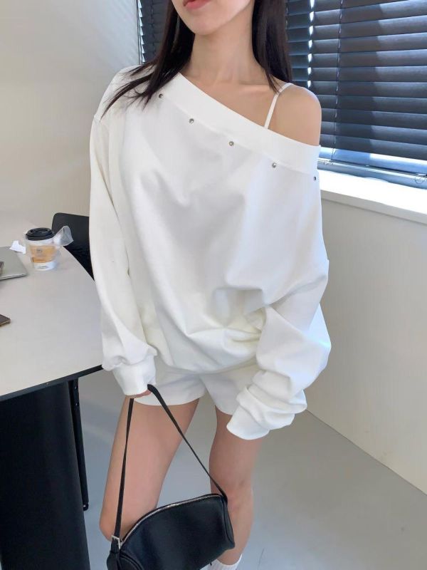 設計感斜肩上衣+短褲SET 