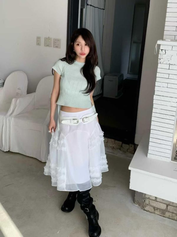 下綁帶粗細坑條上衣 