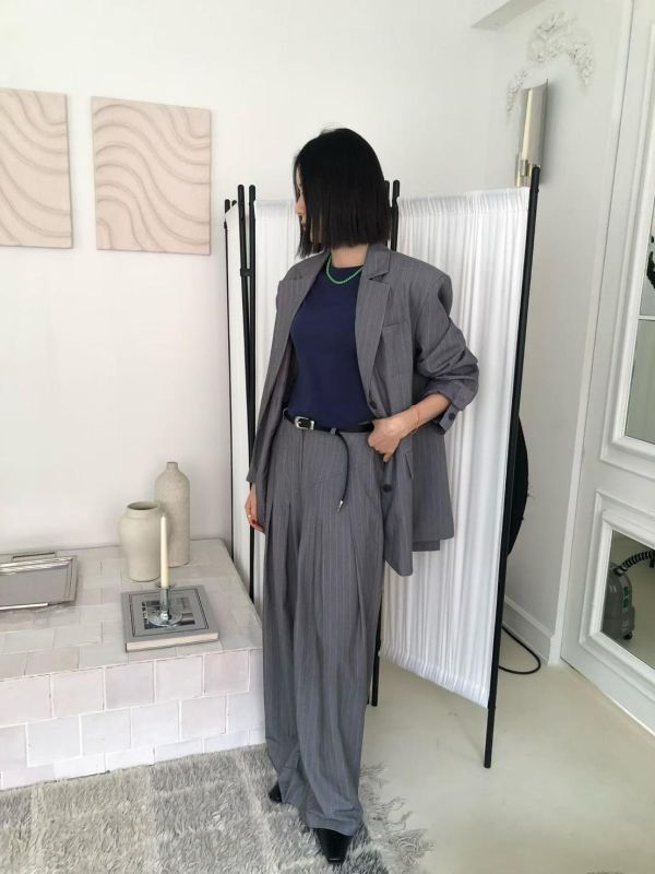 長腿落地寬版西裝長褲 