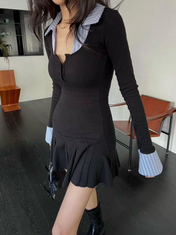 棉質坑條洋裝SET(附短褲) 