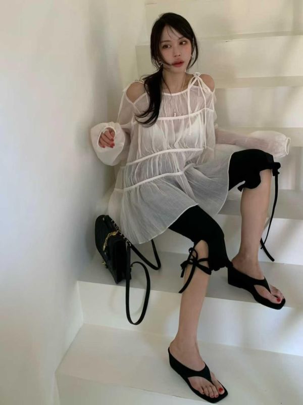 浪漫露肩蛋糕上衣 