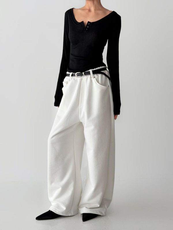 腰耳朵鉚釘棉質長褲 