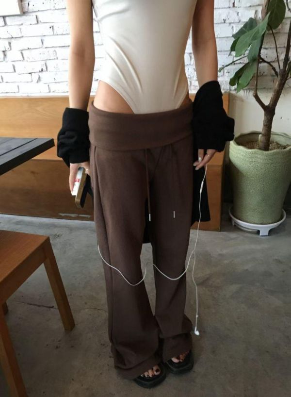 反摺褲頭喇叭神長褲 