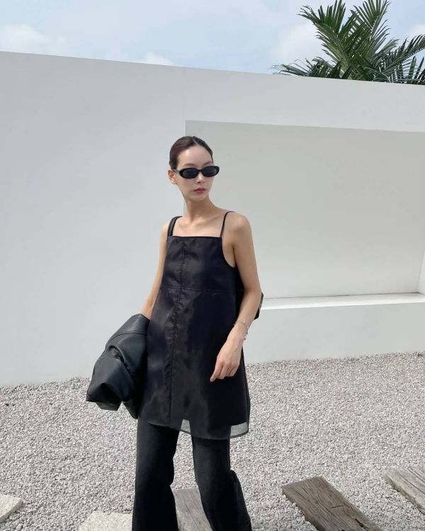 透紗吊帶小洋裝 