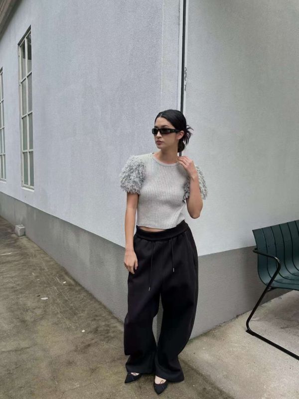 毛絨拼接針織上衣 