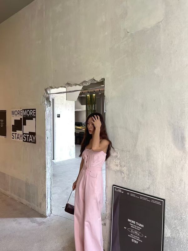 糖果色壓線連身褲 