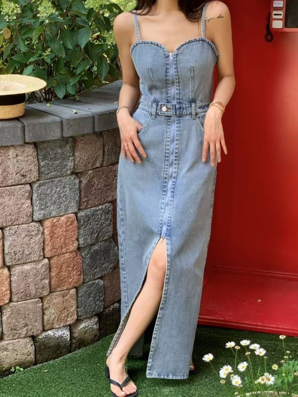 拉鏈牛仔洋裝 