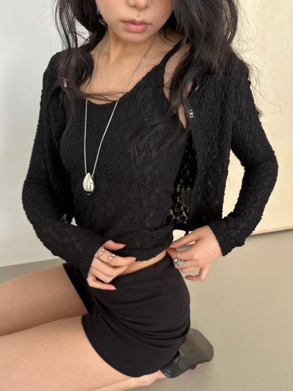 蕾絲薄外套+蕾絲小背心Set 