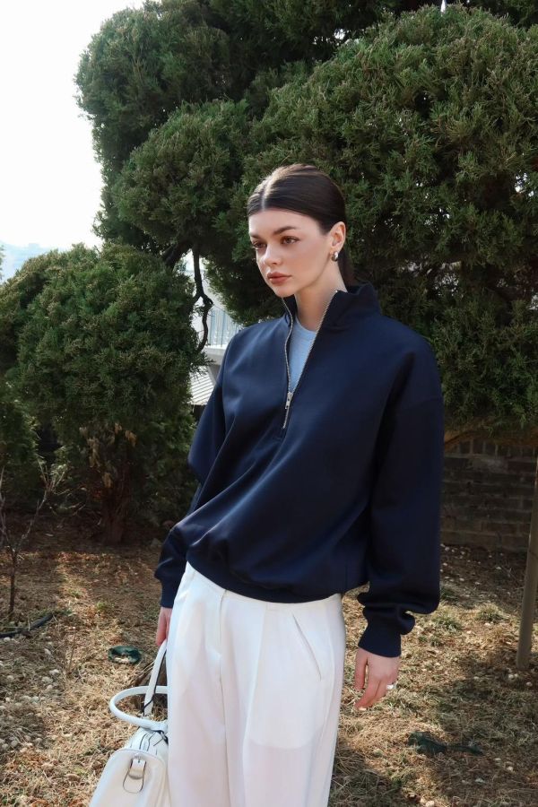 立領歐美風長袖上衣 