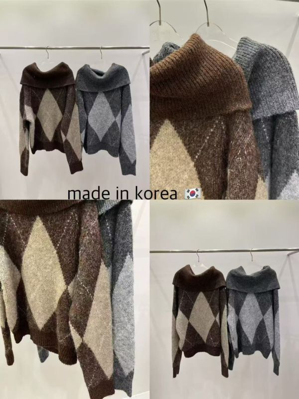 羊毛20%菱紋慵懶平口堆堆毛衣洋裝 