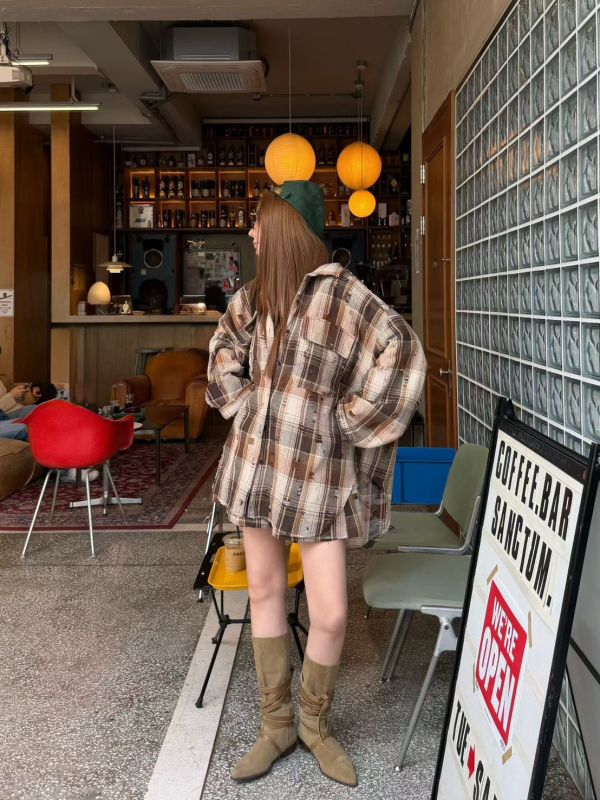 破損洗舊格紋襯衫/格紋短褲 