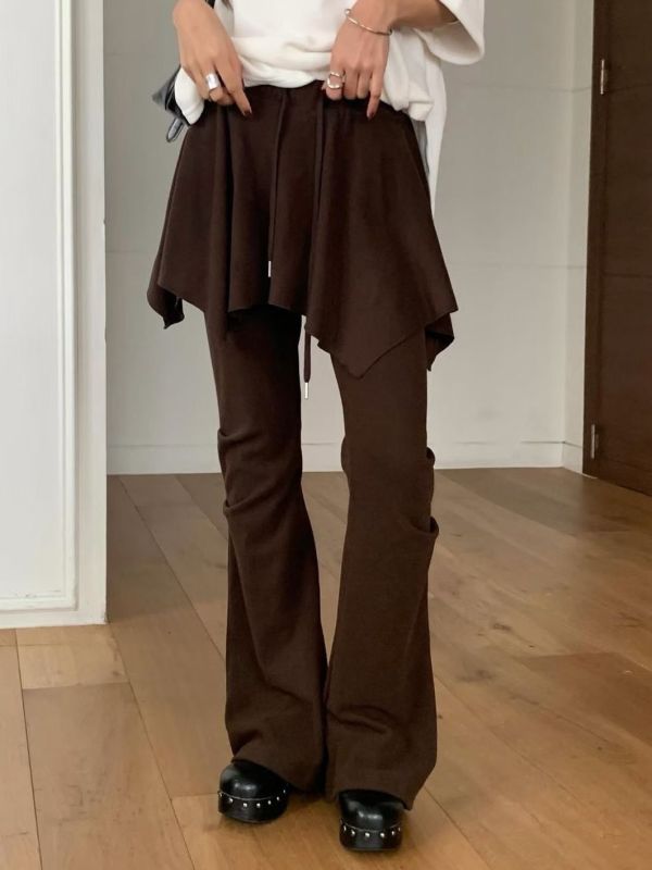 鬆緊腰假兩件褲裙 