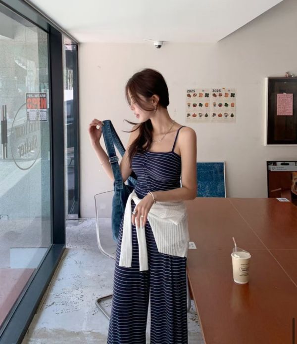 超顯瘦舒服條紋套裝(背心有帶罩杯) 