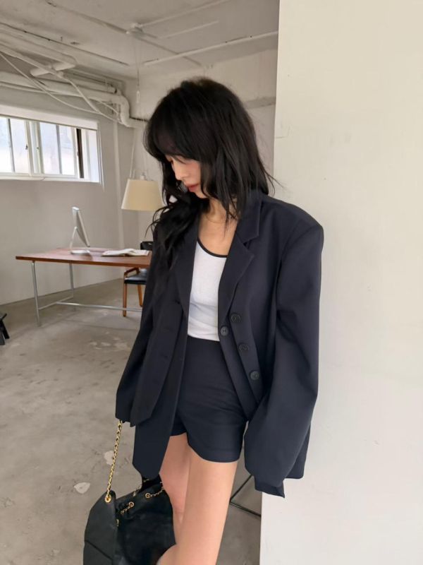 雙層設計西裝外套/合身西裝短褲 