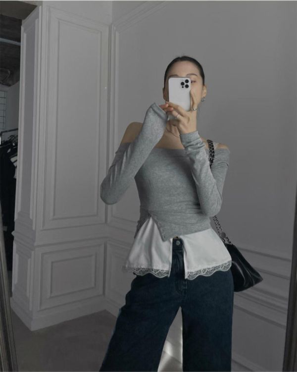 低領蕾絲邊背心 