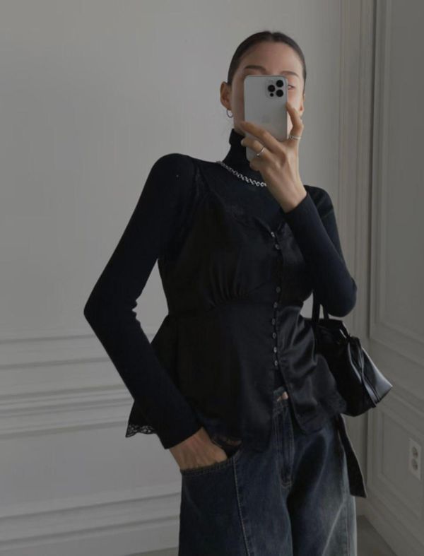 低領蕾絲邊背心 