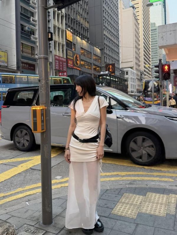 抽繩透膚性感長裙 