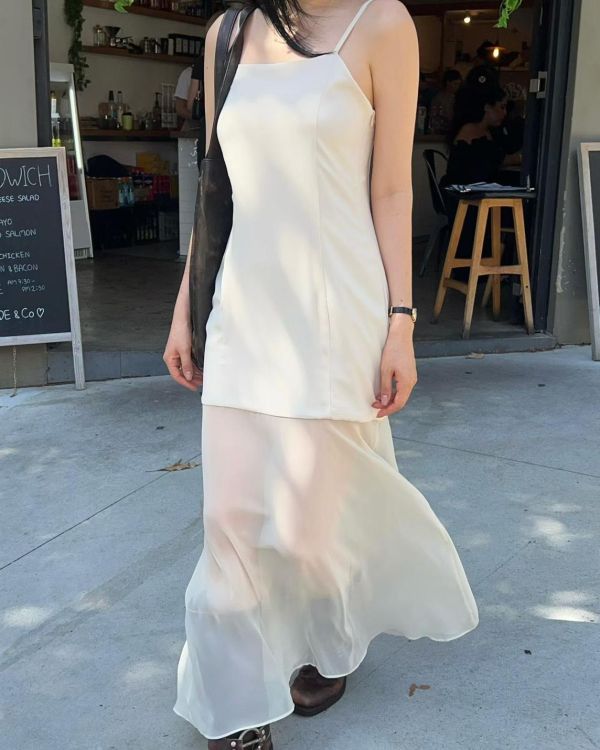 下拼紗細肩長洋 